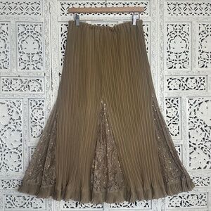 Vtg Paris Dreams Tan Stretchy Pleated Sequin Cottage Prairie Skirt Sz XL